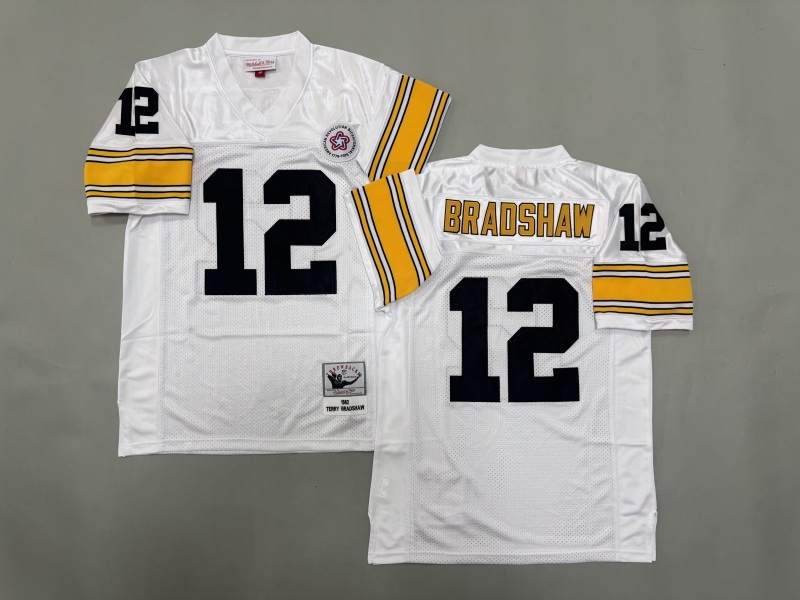 Men 2025 Pittsburgh Steelers 12 Bradshaw white Throwback Limited NFL Jersey style 001